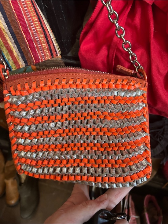 Handbags - Diane con Furstenberg Orange and Silver Woven Crossbody Bag - Women